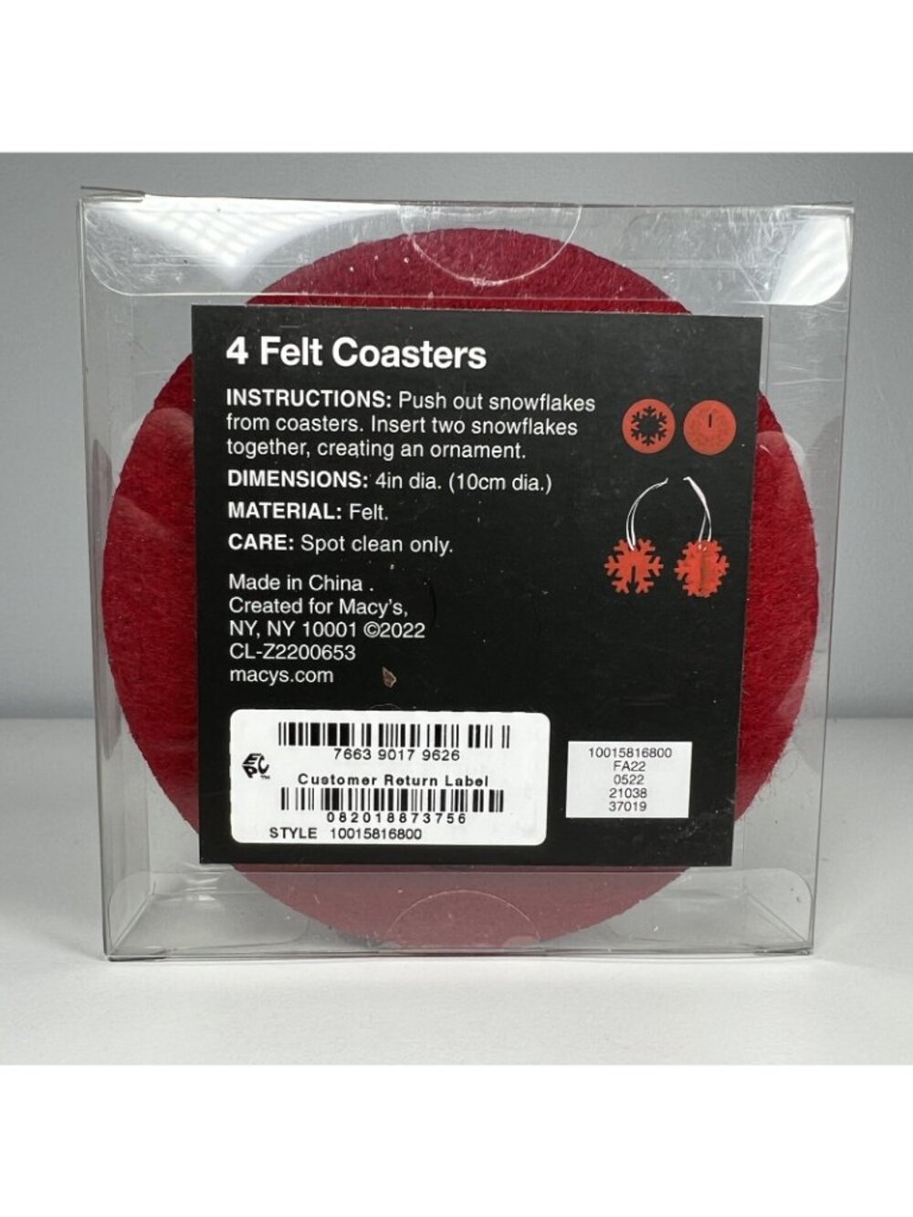 The Cellar Holiday Snowflake Coasters, Set Of 4 Red Christmas New - Picture 3 of 3